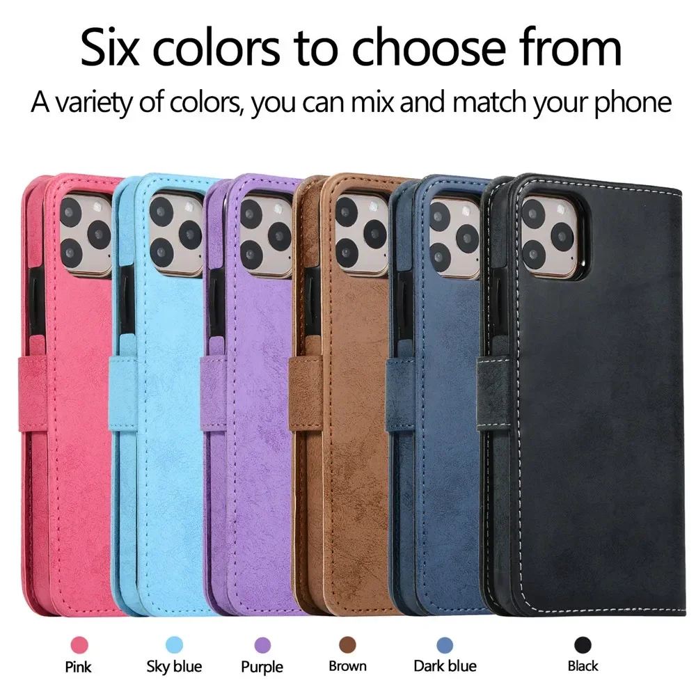 Luxury Leather Removable Flip Wallet Card Case for IPhone 13 14 15 16 Pro Max 12 Mini 11 XS XR X 8 7 Plus SE2022 Phone Bag Cover