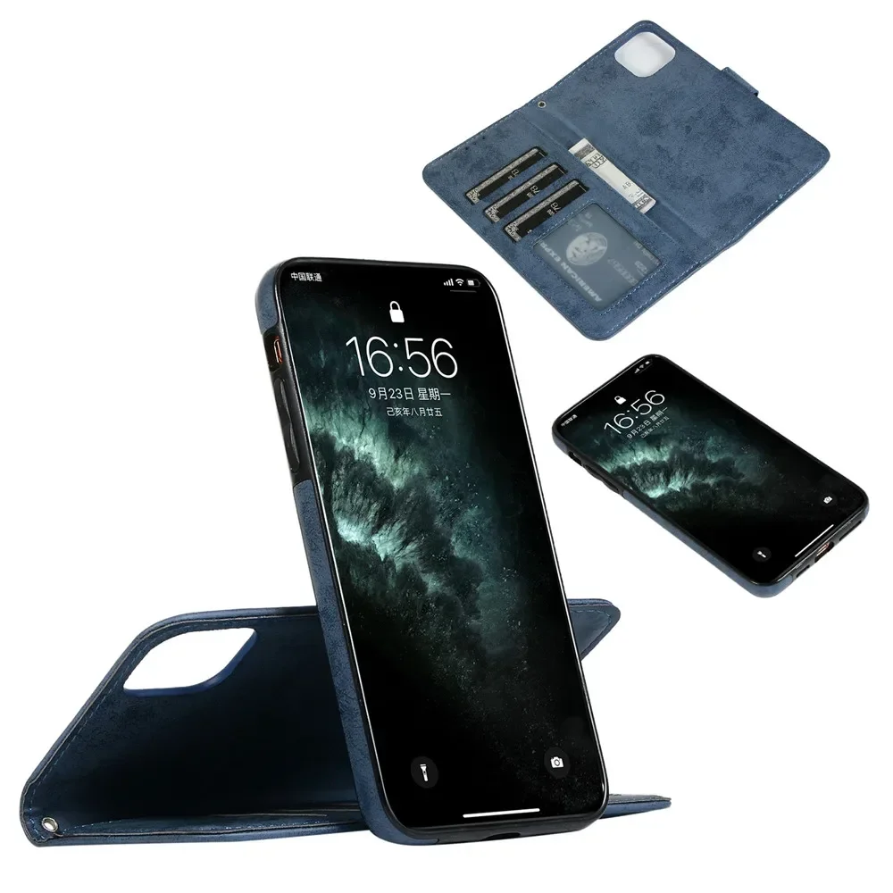 Luxury Leather Removable Flip Wallet Card Case for IPhone 13 14 15 16 Pro Max 12 Mini 11 XS XR X 8 7 Plus SE2022 Phone Bag Cover