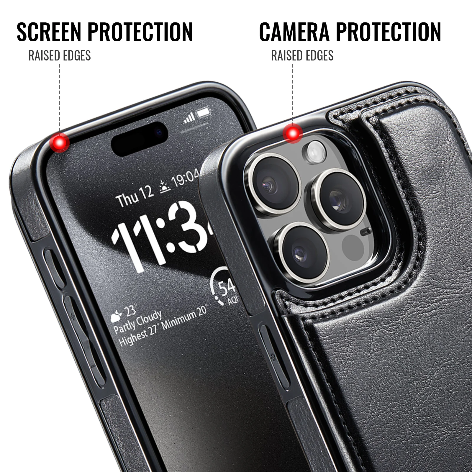 For iPhone 16 15 14 Plus 13 12 Mini 11 Pro Max PU Leather Case Kickstand Card Holder, Double Magnetic Clasp and Durable Shockpro