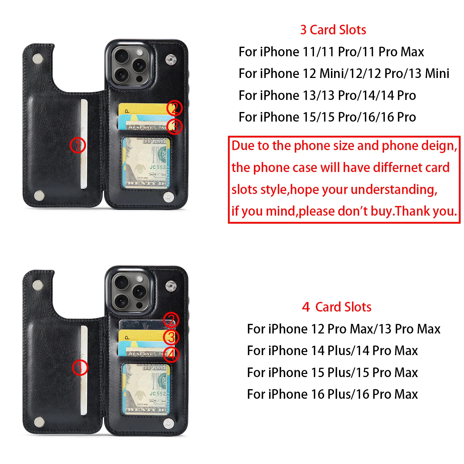 For iPhone 16 15 14 Plus 13 12 Mini 11 Pro Max PU Leather Case Kickstand Card Holder, Double Magnetic Clasp and Durable Shockpro