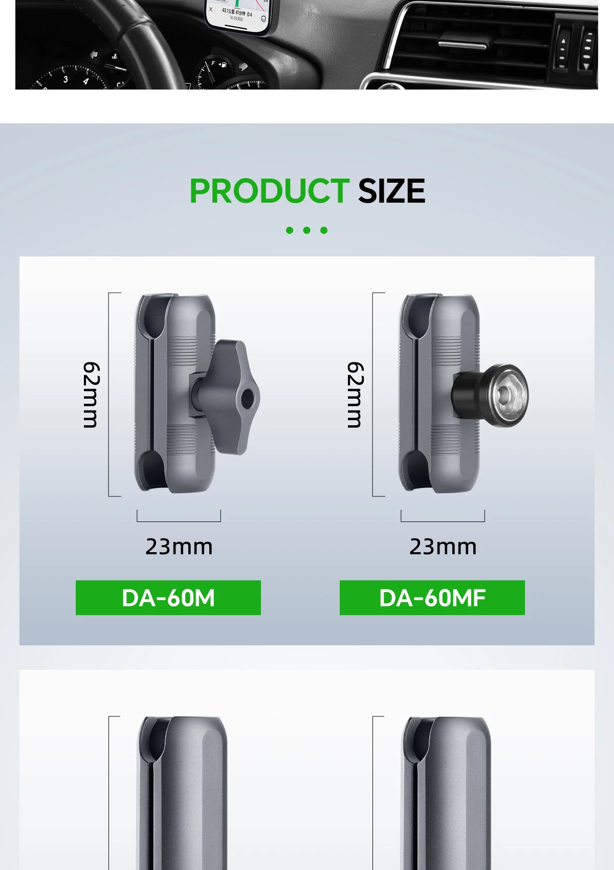 FANAUE Aluminum Alloy Double Socket Arm for 20mm Ball Head Base Adapter for Gopro insta360 Bike Motorcycle Camera Extension Arm