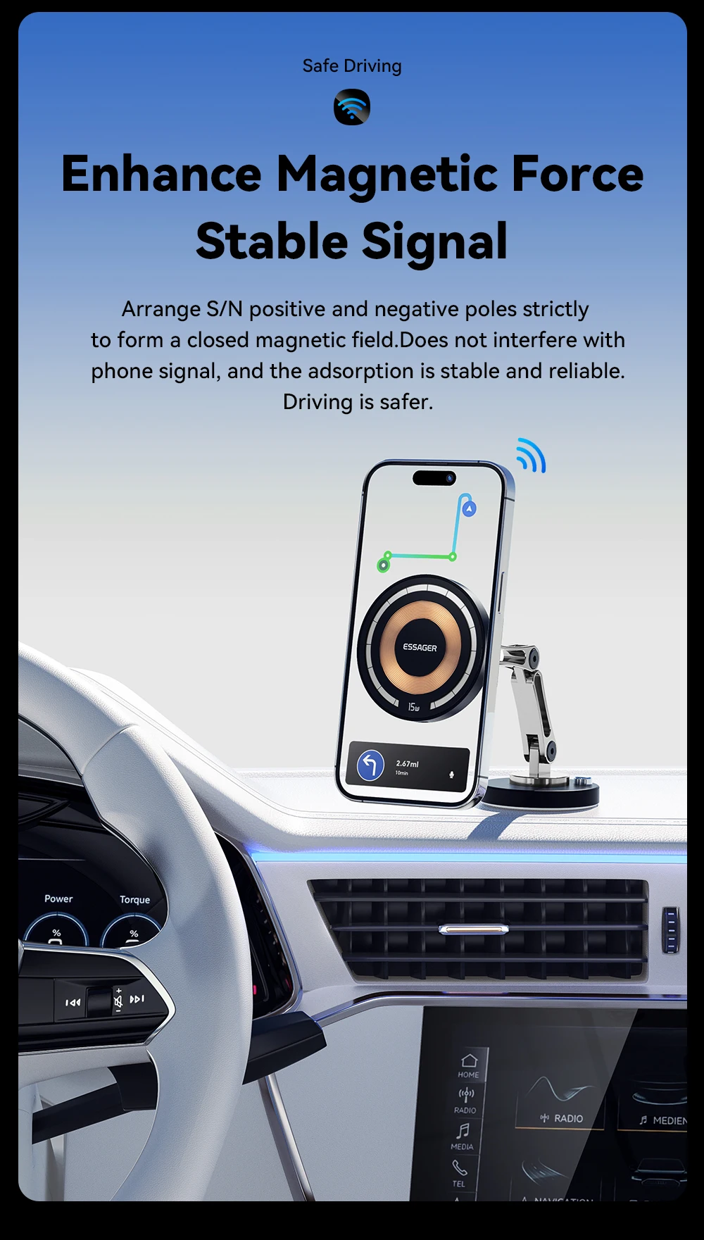 Essager 15W Magnetic Wireless Car Phone Holder Telescoping 360 Degree Car Mount For iphone 15 14 Samsung Universal Holder Stand