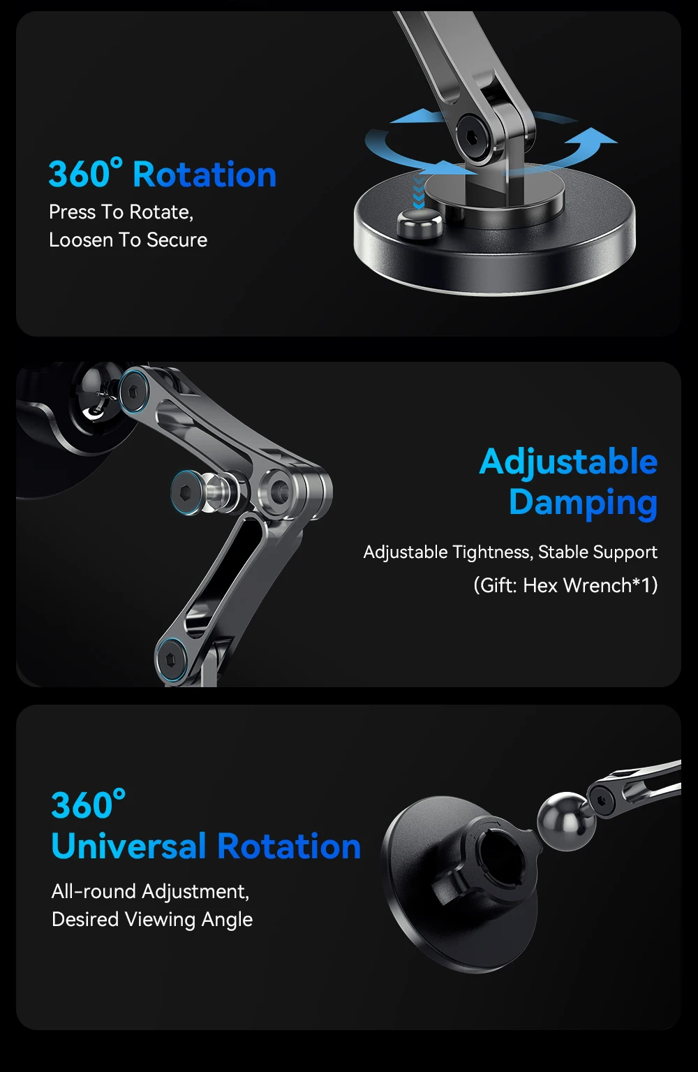 Essager 15W Magnetic Wireless Car Phone Holder Telescoping 360 Degree Car Mount For iphone 15 14 Samsung Universal Holder Stand