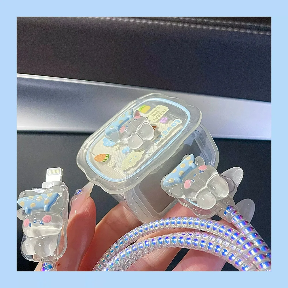 Blue Flower Charger Cable Protector For iPhone15 14 13 18W20W Charger Protector 2024 New Cute Data Line Spiral Winder Protective