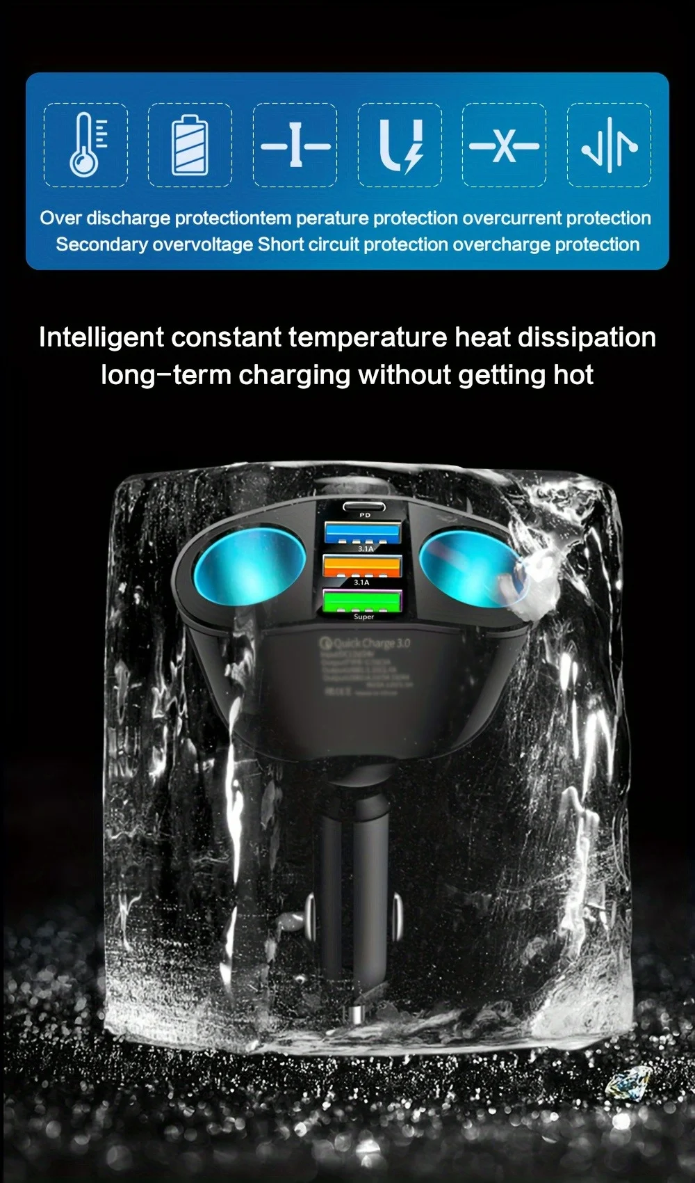66W 4 Ports Car Charger Fast Charging USB Type C Car Phone Charger For iPhone Xiaomi Samsung Car Cigarette Lighter Power Adapter