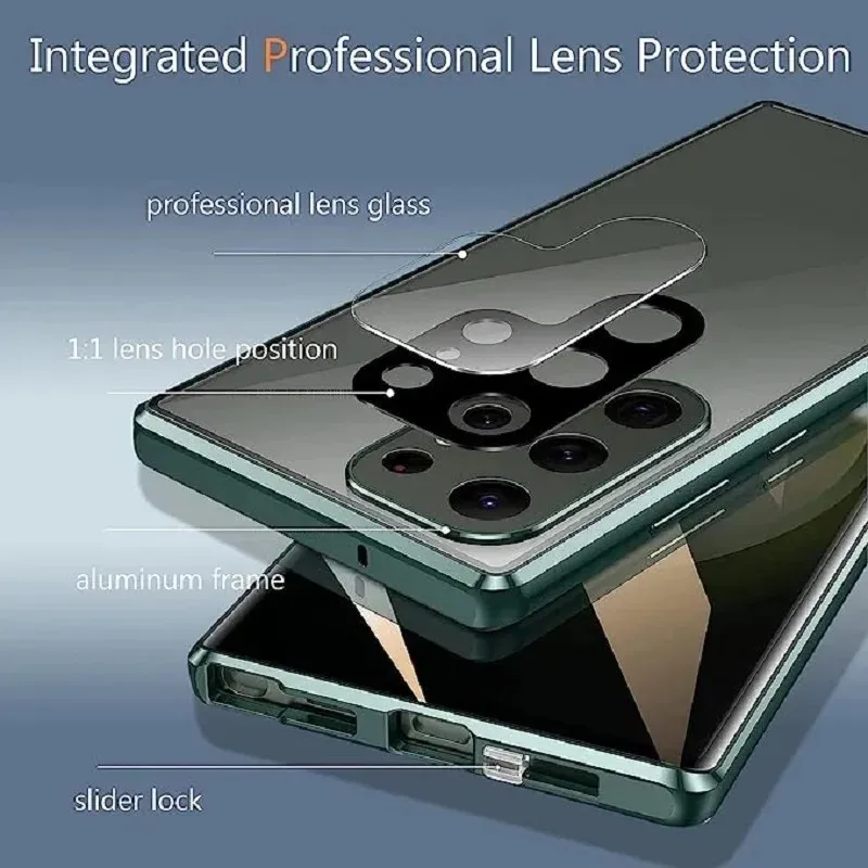 Metal Magnetic Double Sided Snap Lock Magsafe Case For Samsung Galaxy S26 S25 S24 S23 FE S22 Ultra Lens Protection Glass Cover