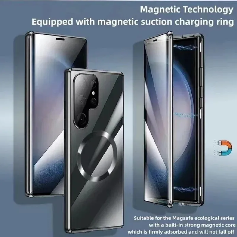 Metal Magnetic Double Sided Snap Lock Magsafe Case For Samsung Galaxy S26 S25 S24 S23 FE S22 Ultra Lens Protection Glass Cover