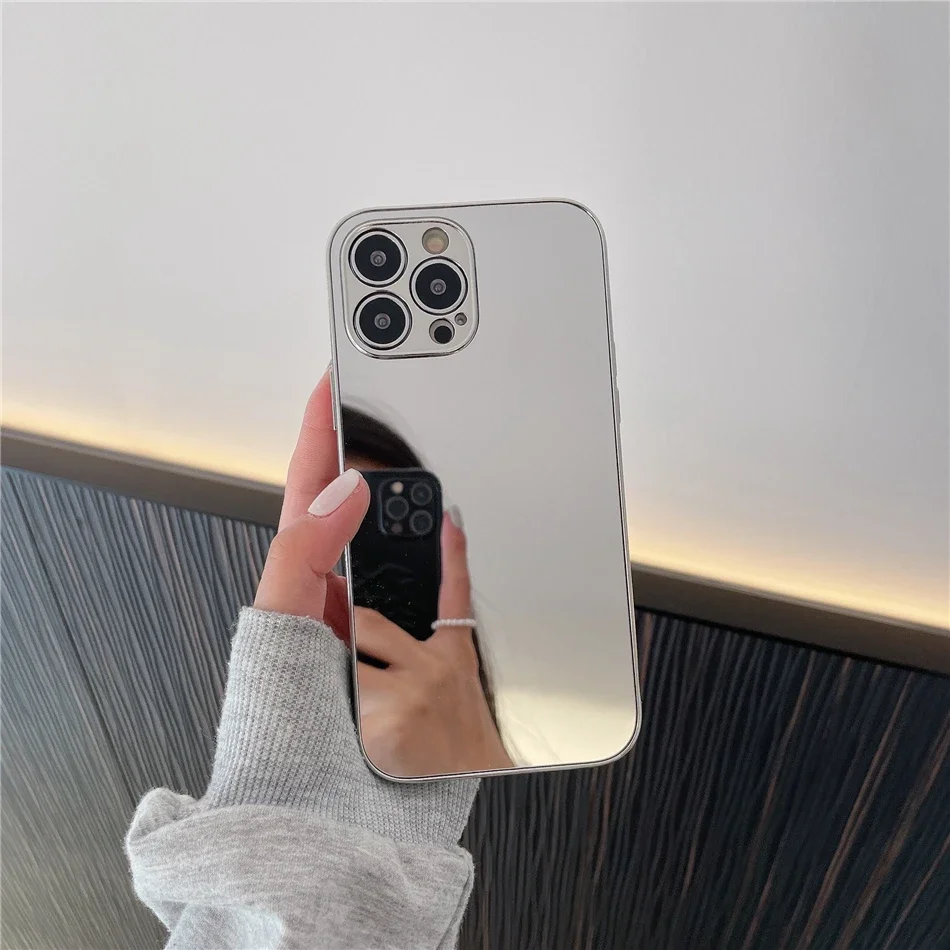 Luxury Glossy Plating Gold Silver Mirror Plain Phone Case for iPhone 16 15 14 13 12 11 Pro Max 15 14 16 Plus Back Cover Coques
