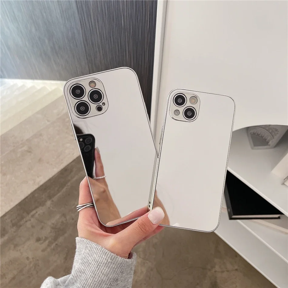 Luxury Glossy Plating Gold Silver Mirror Plain Phone Case for iPhone 16 15 14 13 12 11 Pro Max 15 14 16 Plus Back Cover Coques