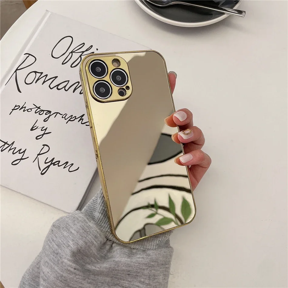 Luxury Glossy Plating Gold Silver Mirror Plain Phone Case for iPhone 16 15 14 13 12 11 Pro Max 15 14 16 Plus Back Cover Coques