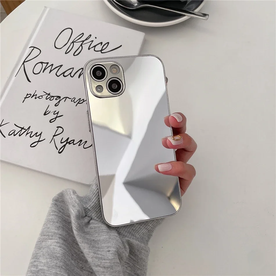 Luxury Glossy Plating Gold Silver Mirror Plain Phone Case for iPhone 16 15 14 13 12 11 Pro Max 15 14 16 Plus Back Cover Coques