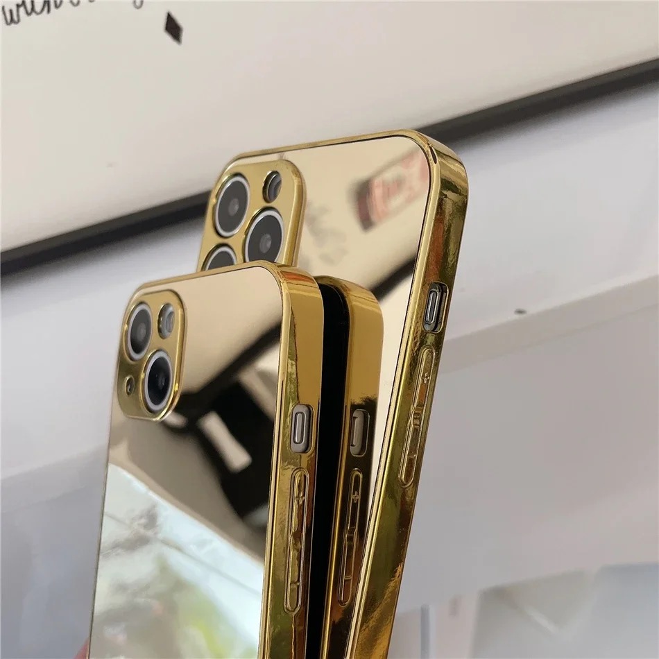 Luxury Glossy Plating Gold Silver Mirror Plain Phone Case for iPhone 16 15 14 13 12 11 Pro Max 15 14 16 Plus Back Cover Coques