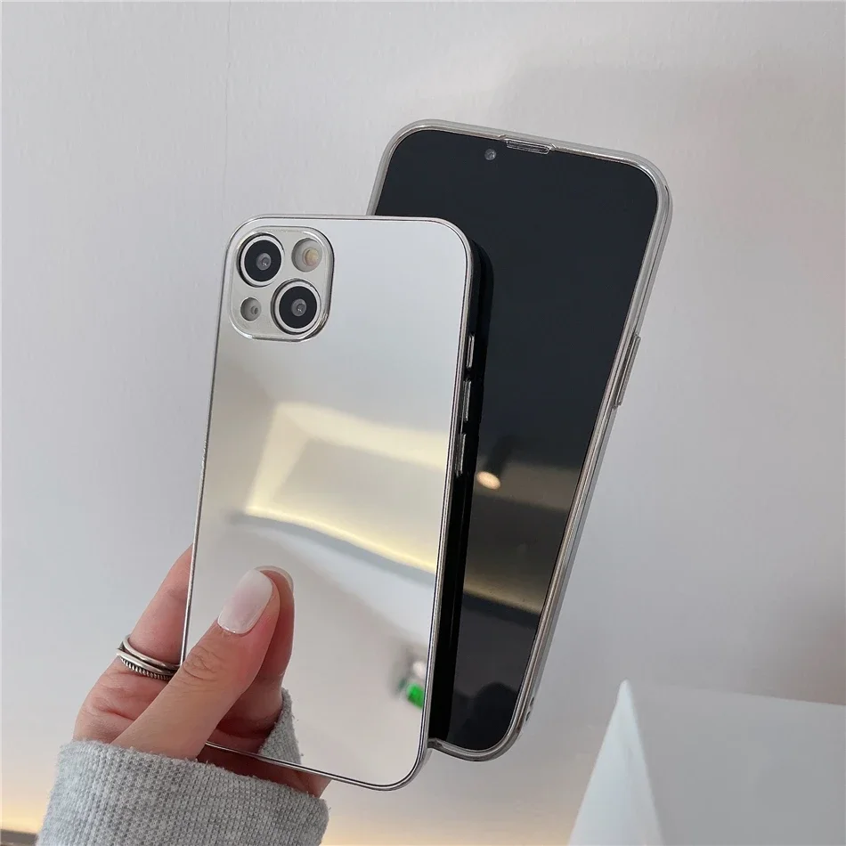Luxury Glossy Plating Gold Silver Mirror Plain Phone Case for iPhone 16 15 14 13 12 11 Pro Max 15 14 16 Plus Back Cover Coques