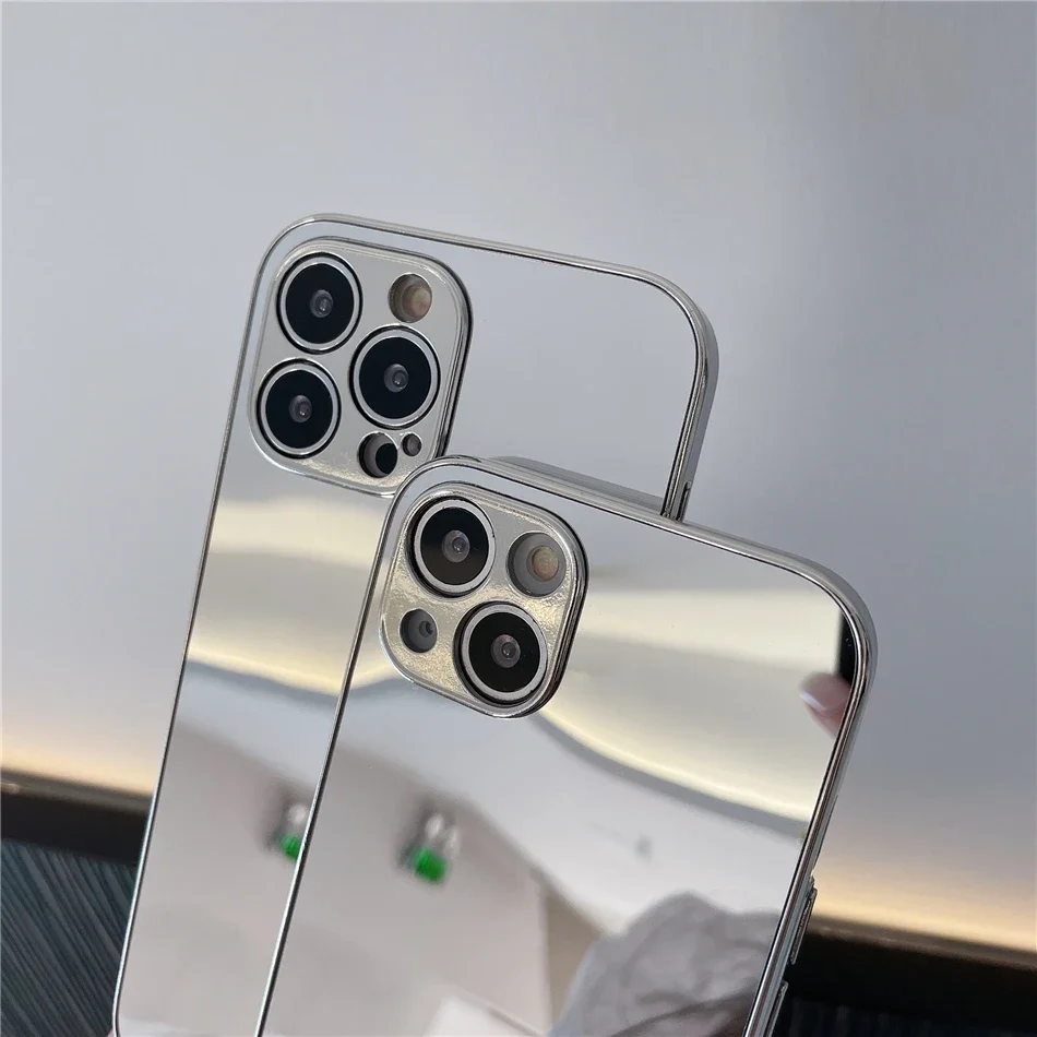 Luxury Glossy Plating Gold Silver Mirror Plain Phone Case for iPhone 16 15 14 13 12 11 Pro Max 15 14 16 Plus Back Cover Coques