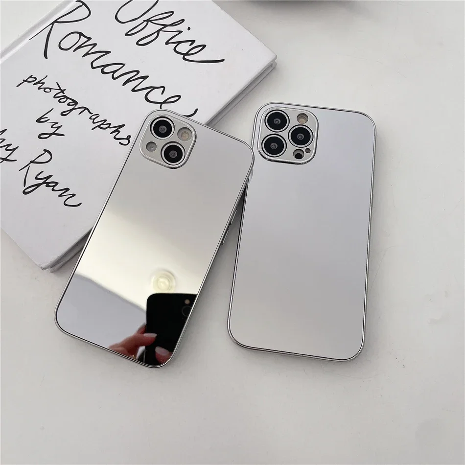 Luxury Glossy Plating Gold Silver Mirror Plain Phone Case for iPhone 16 15 14 13 12 11 Pro Max 15 14 16 Plus Back Cover Coques