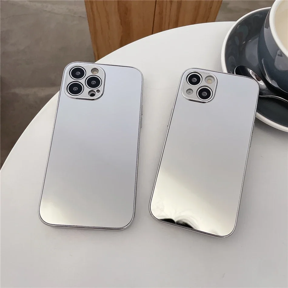 Luxury Glossy Plating Gold Silver Mirror Plain Phone Case for iPhone 16 15 14 13 12 11 Pro Max 15 14 16 Plus Back Cover Coques