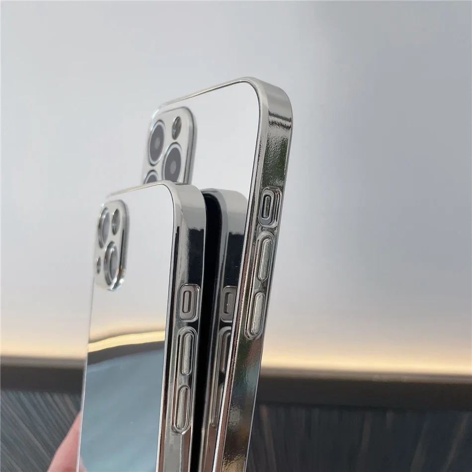 Luxury Glossy Plating Gold Silver Mirror Plain Phone Case for iPhone 16 15 14 13 12 11 Pro Max 15 14 16 Plus Back Cover Coques