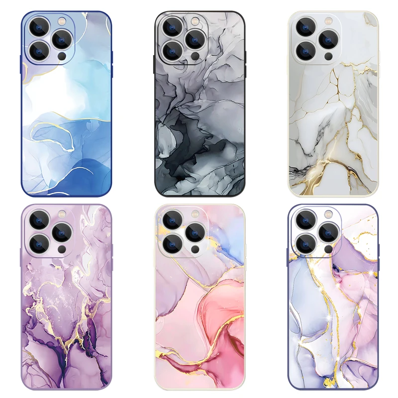 Colorful Marble Case For iPhone 15 Pro Max Coque iPhone 14 13 12 18 Pro Max 11 16 16E 17 Luxury Shockproof Lanyard Case Cover