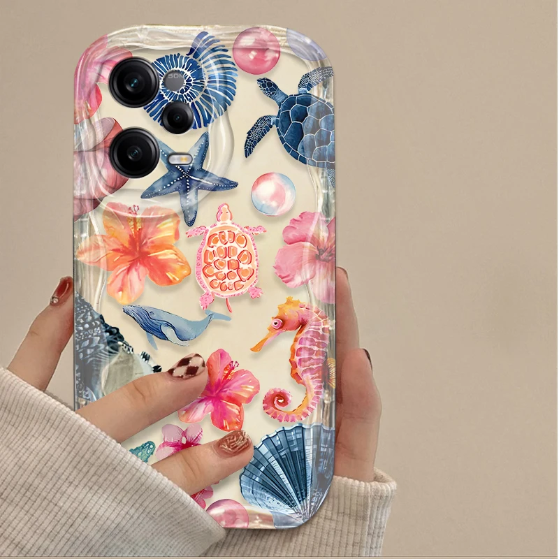Clear Case For Xiaomi Redmi Note 14 13 12 12C 11 Pro Plus 5G 12S 11S 10S Redmi 14C 13C 12 4G A3 A3X Color Flower Marine Organism