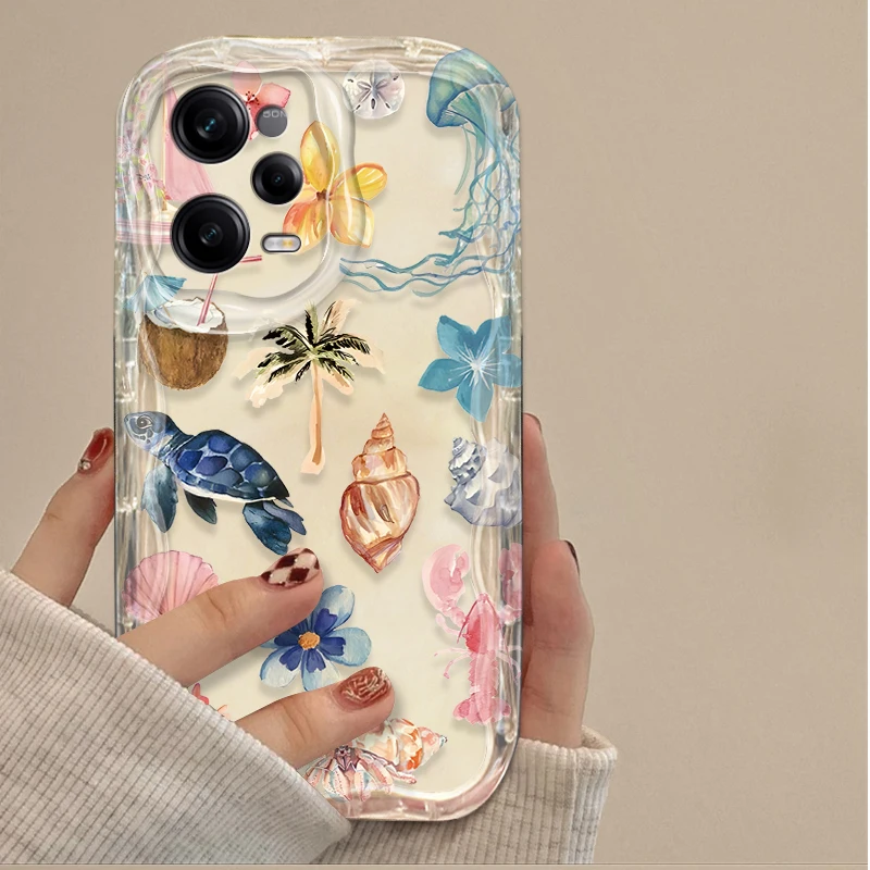 Clear Case For Xiaomi Redmi Note 14 13 12 12C 11 Pro Plus 5G 12S 11S 10S Redmi 14C 13C 12 4G A3 A3X Color Flower Marine Organism