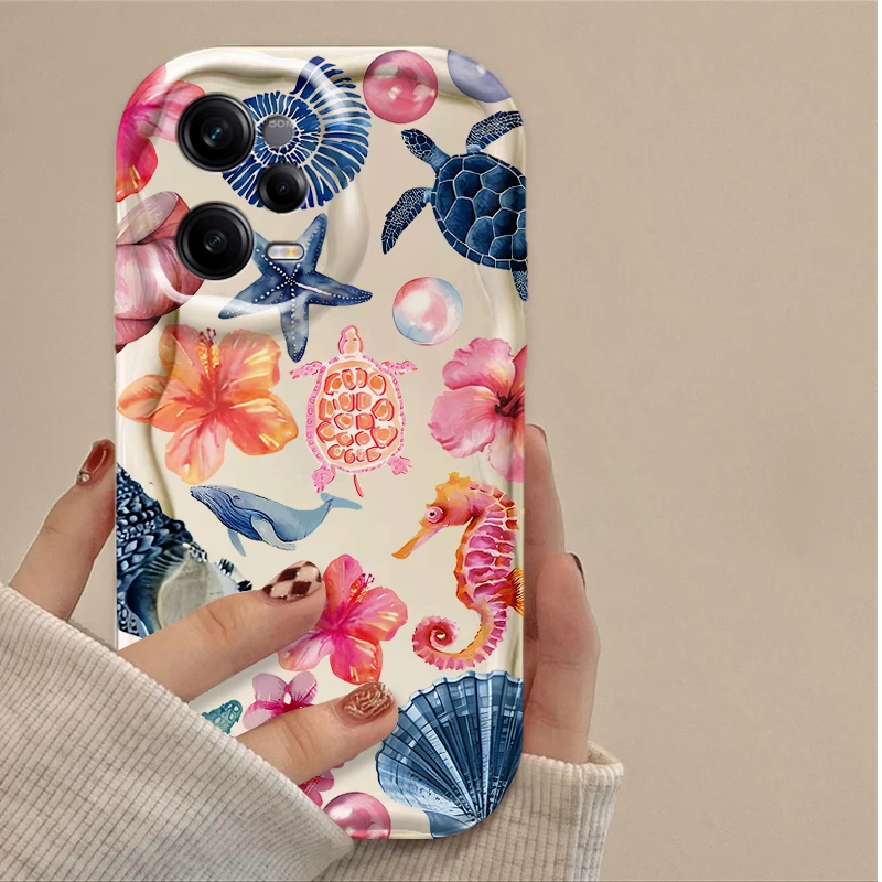 Clear Case For Xiaomi Redmi Note 14 13 12 12C 11 Pro Plus 5G 12S 11S 10S Redmi 14C 13C 12 4G A3 A3X Color Flower Marine Organism