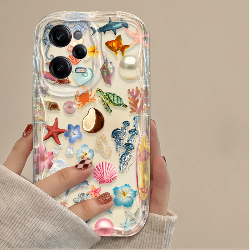 Clear Case For Xiaomi Redmi Note 14 13 12 12C 11 Pro Plus 5G 12S 11S 10S Redmi 14C 13C 12 4G A3 A3X Color Flower Marine Organism