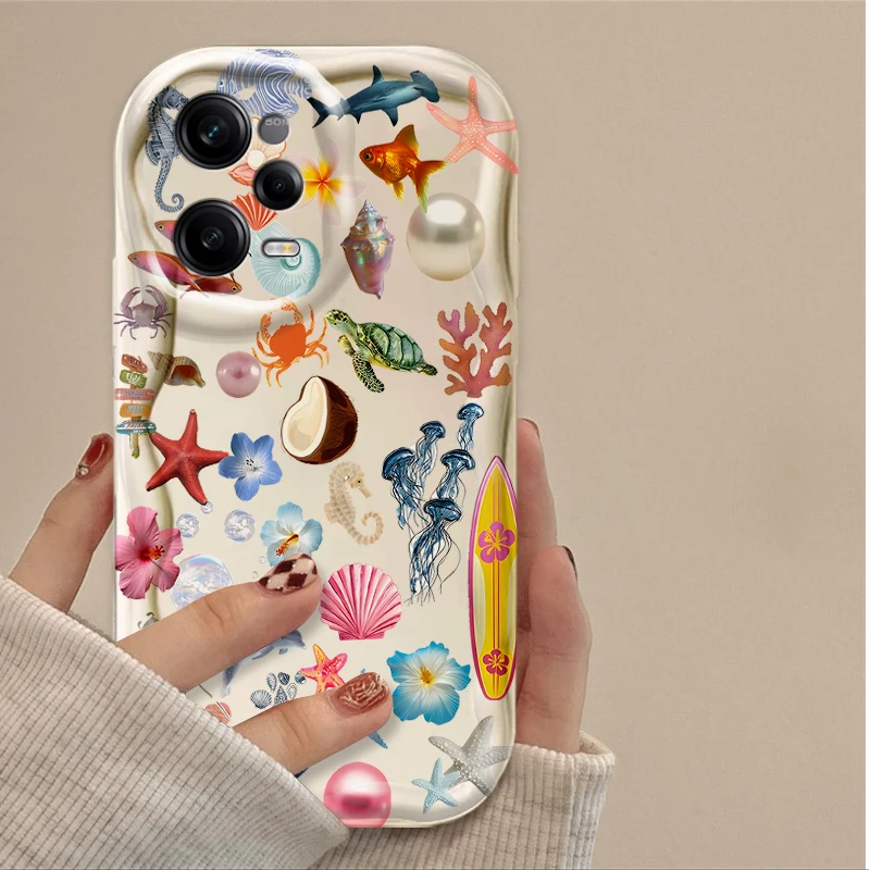 Clear Case For Xiaomi Redmi Note 14 13 12 12C 11 Pro Plus 5G 12S 11S 10S Redmi 14C 13C 12 4G A3 A3X Color Flower Marine Organism