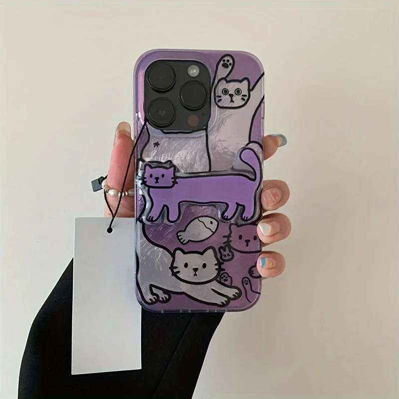 For iPhone 13 Case Perforated Vortex Shell IND Purple Fish Cat Phone Case For iPhone 16 15 14 12 11 Pro Max X XS 7 8 Plus Cover