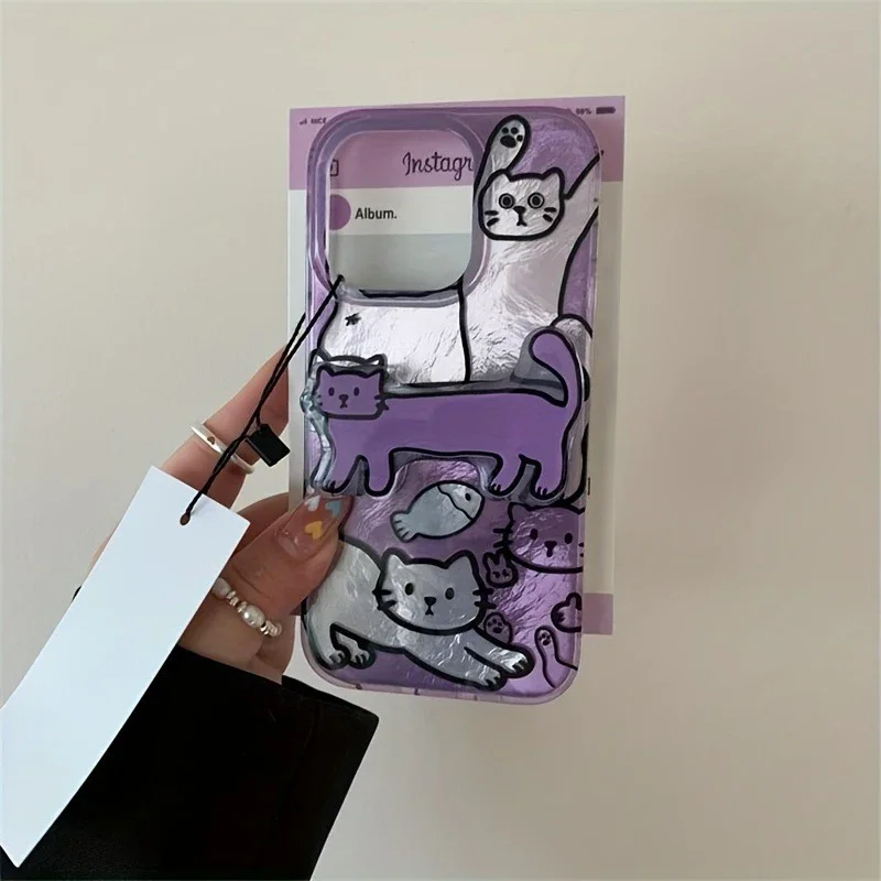 For iPhone 13 Case Perforated Vortex Shell IND Purple Fish Cat Phone Case For iPhone 16 15 14 12 11 Pro Max X XS 7 8 Plus Cover