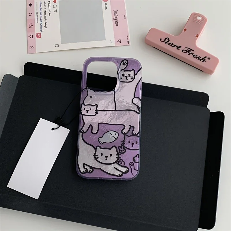 For iPhone 13 Case Perforated Vortex Shell IND Purple Fish Cat Phone Case For iPhone 16 15 14 12 11 Pro Max X XS 7 8 Plus Cover