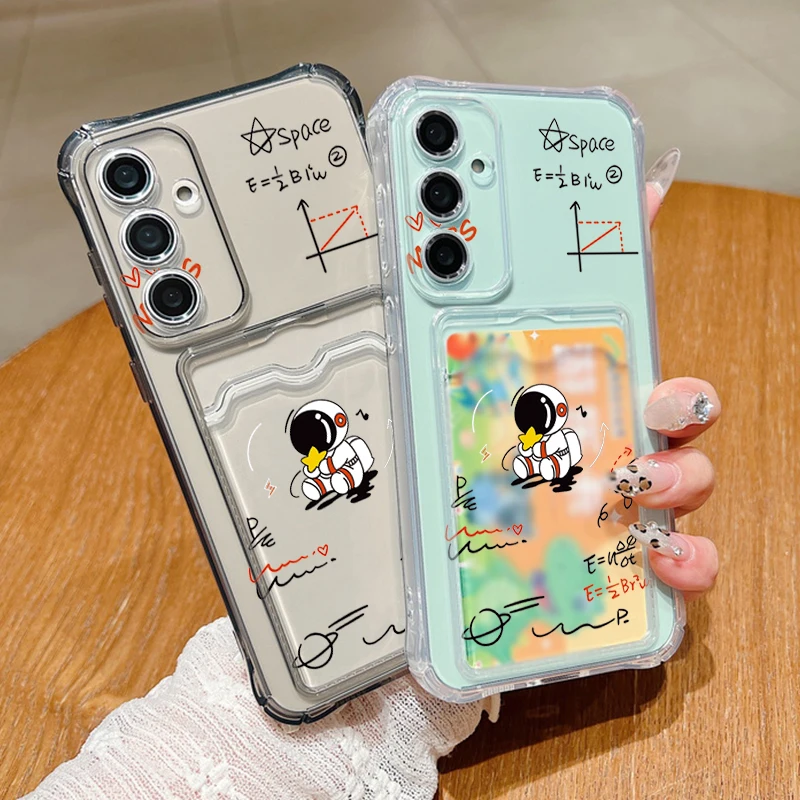 Card Slot Astronaut Case For Samsung Galaxy S26 S24 S23 S22 S25 Ultra S21 FE A18 A17 A27 A37 A57 A15 A25 A16 A36 A56 A55 A54 5G