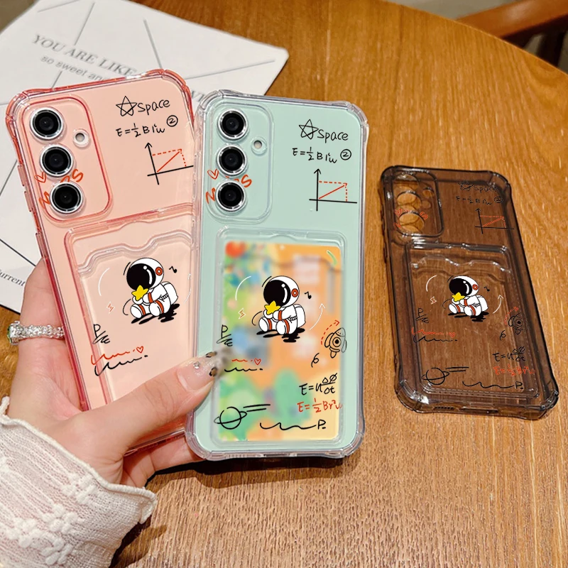 Card Slot Astronaut Case For Samsung Galaxy S26 S24 S23 S22 S25 Ultra S21 FE A18 A17 A27 A37 A57 A15 A25 A16 A36 A56 A55 A54 5G