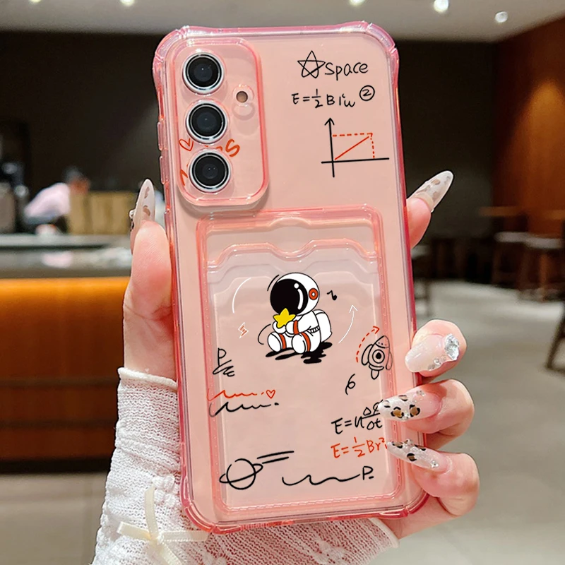 Card Slot Astronaut Case For Samsung Galaxy S26 S24 S23 S22 S25 Ultra S21 FE A18 A17 A27 A37 A57 A15 A25 A16 A36 A56 A55 A54 5G