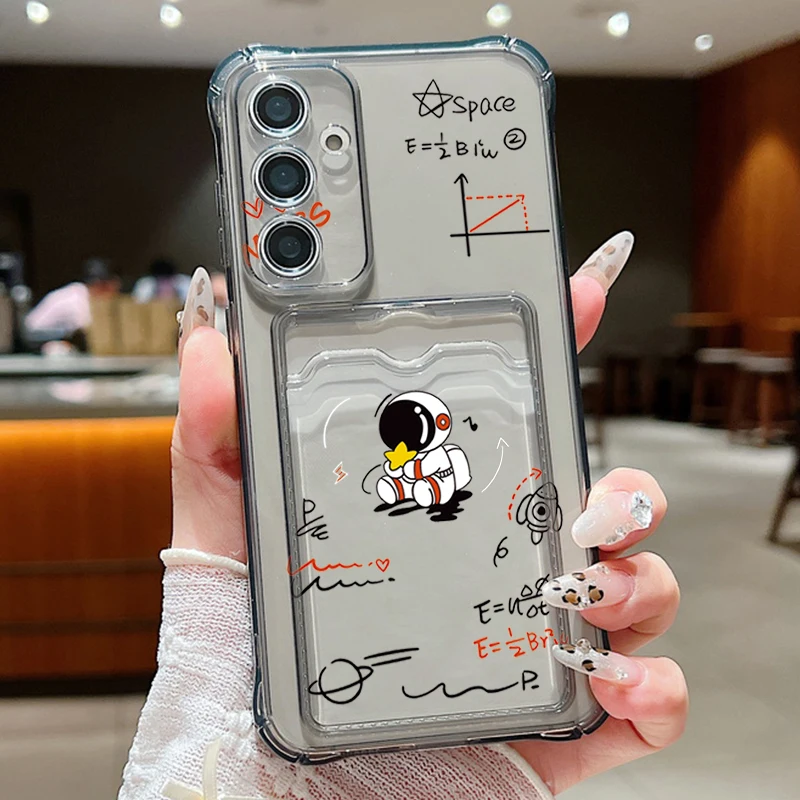 Card Slot Astronaut Case For Samsung Galaxy S26 S24 S23 S22 S25 Ultra S21 FE A18 A17 A27 A37 A57 A15 A25 A16 A36 A56 A55 A54 5G