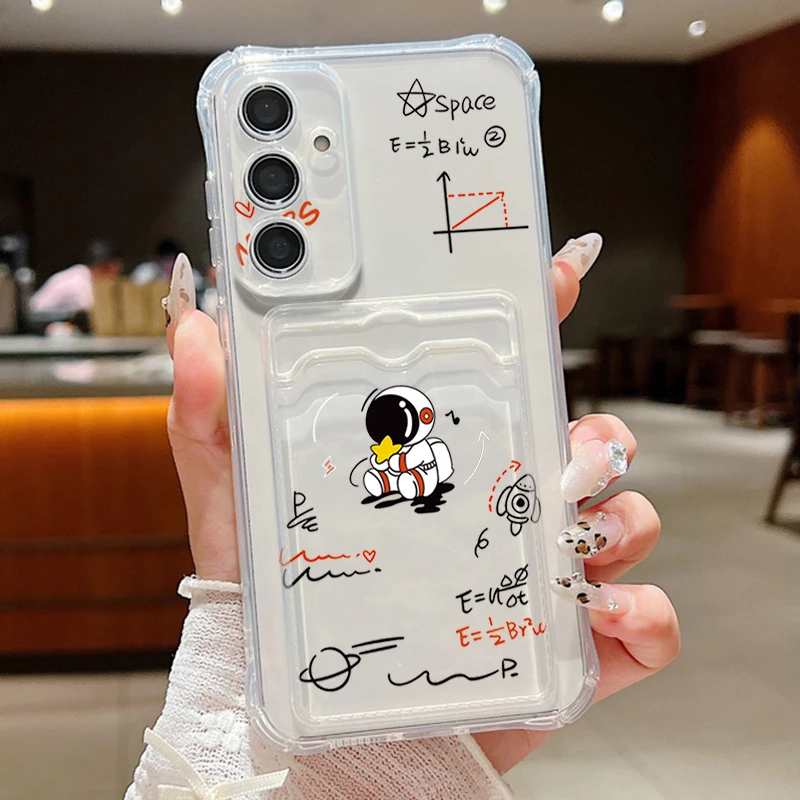 Card Slot Astronaut Case For Samsung Galaxy S26 S24 S23 S22 S25 Ultra S21 FE A18 A17 A27 A37 A57 A15 A25 A16 A36 A56 A55 A54 5G