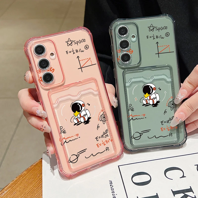 Card Slot Astronaut Case For Samsung Galaxy S26 S24 S23 S22 S25 Ultra S21 FE A18 A17 A27 A37 A57 A15 A25 A16 A36 A56 A55 A54 5G
