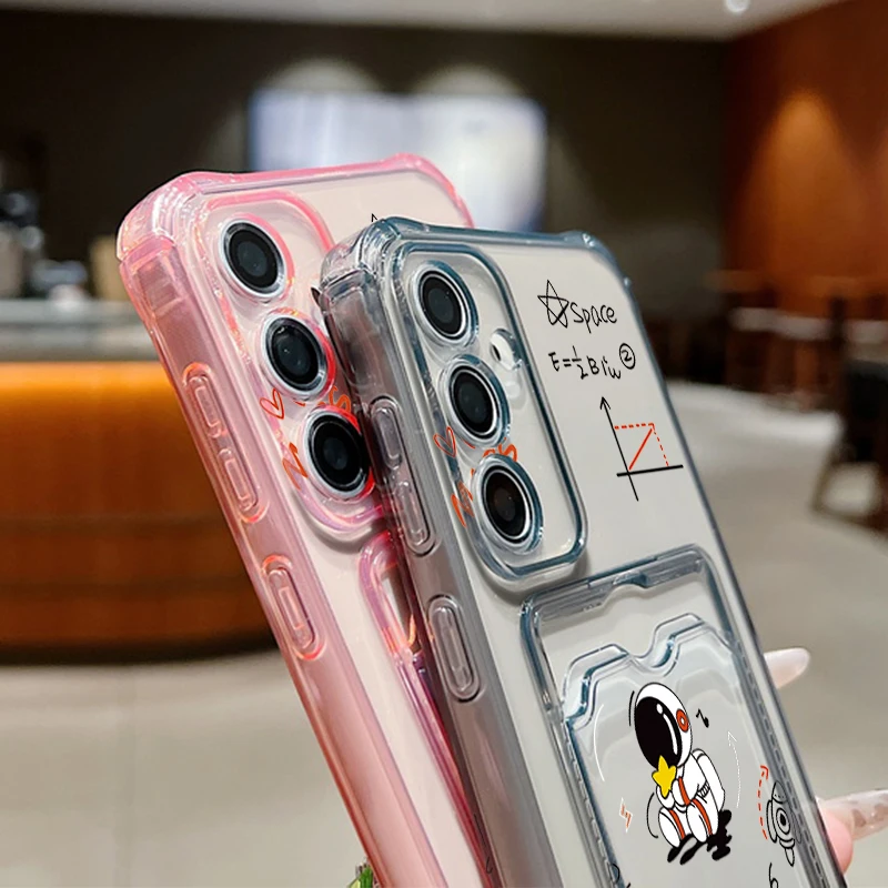 Card Slot Astronaut Case For Samsung Galaxy S26 S24 S23 S22 S25 Ultra S21 FE A18 A17 A27 A37 A57 A15 A25 A16 A36 A56 A55 A54 5G