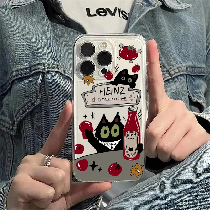 Tomato Sauce Black Cat Phone Case For Samsung Galaxy S26 S25 S24 S23 S22 Ultra S21 FE A16 A17 A15 A37 A35 A57 A55 A34 A54 Cover