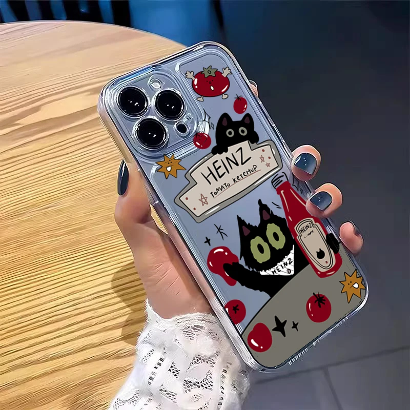 Tomato Sauce Black Cat Phone Case For Samsung Galaxy S26 S25 S24 S23 S22 Ultra S21 FE A16 A17 A15 A37 A35 A57 A55 A34 A54 Cover