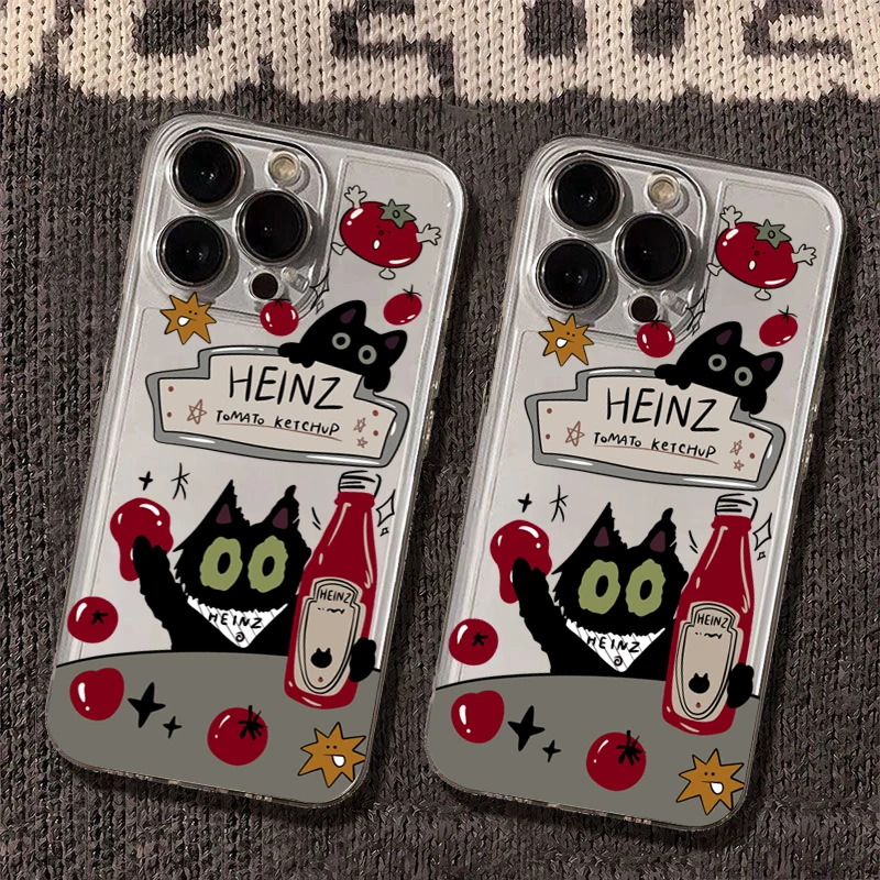 Tomato Sauce Black Cat Phone Case For Samsung Galaxy S26 S25 S24 S23 S22 Ultra S21 FE A16 A17 A15 A37 A35 A57 A55 A34 A54 Cover