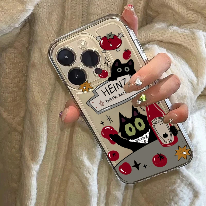Tomato Sauce Black Cat Phone Case For Samsung Galaxy S26 S25 S24 S23 S22 Ultra S21 FE A16 A17 A15 A37 A35 A57 A55 A34 A54 Cover