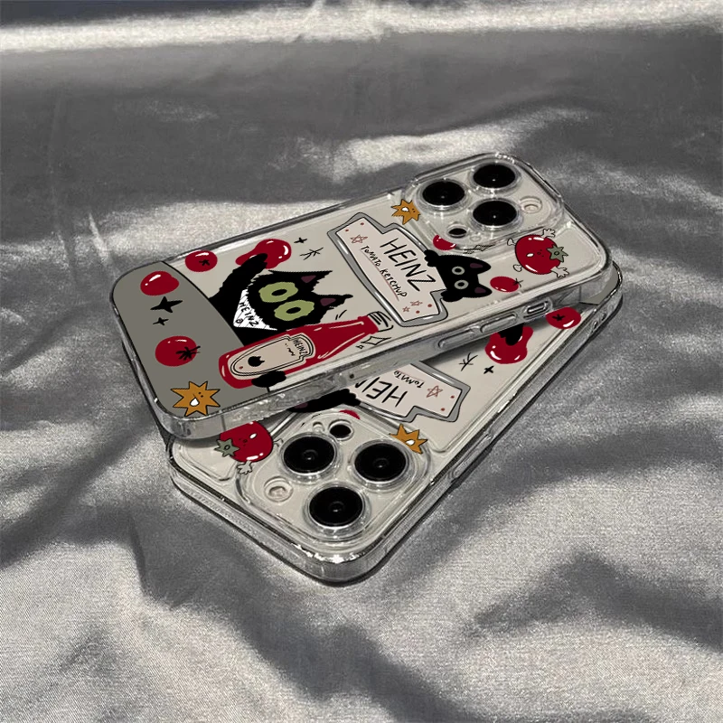 Tomato Sauce Black Cat Phone Case For Samsung Galaxy S26 S25 S24 S23 S22 Ultra S21 FE A16 A17 A15 A37 A35 A57 A55 A34 A54 Cover