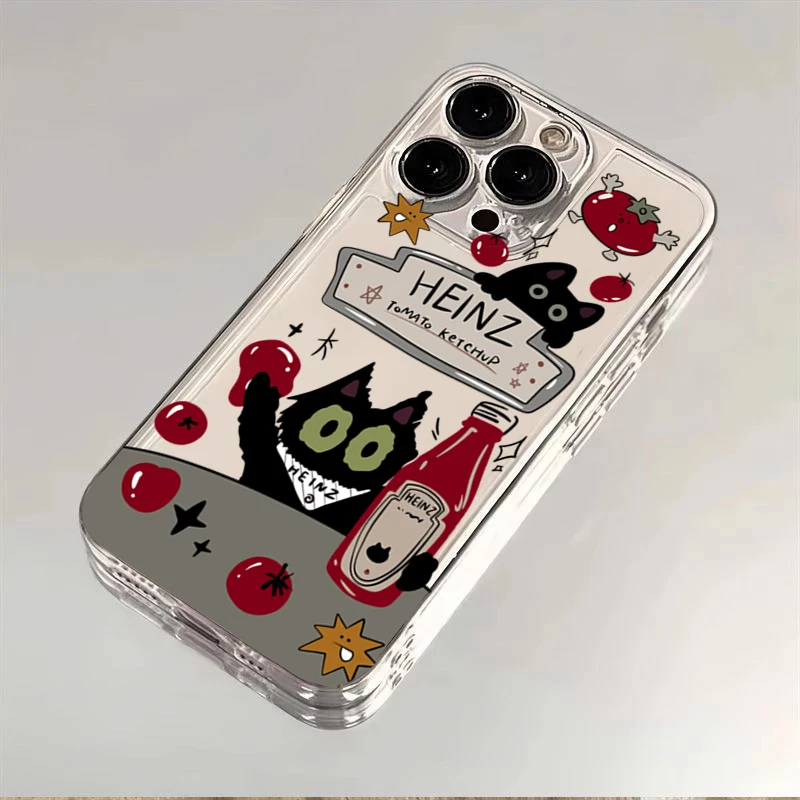 Tomato Sauce Black Cat Phone Case For Samsung Galaxy S26 S25 S24 S23 S22 Ultra S21 FE A16 A17 A15 A37 A35 A57 A55 A34 A54 Cover