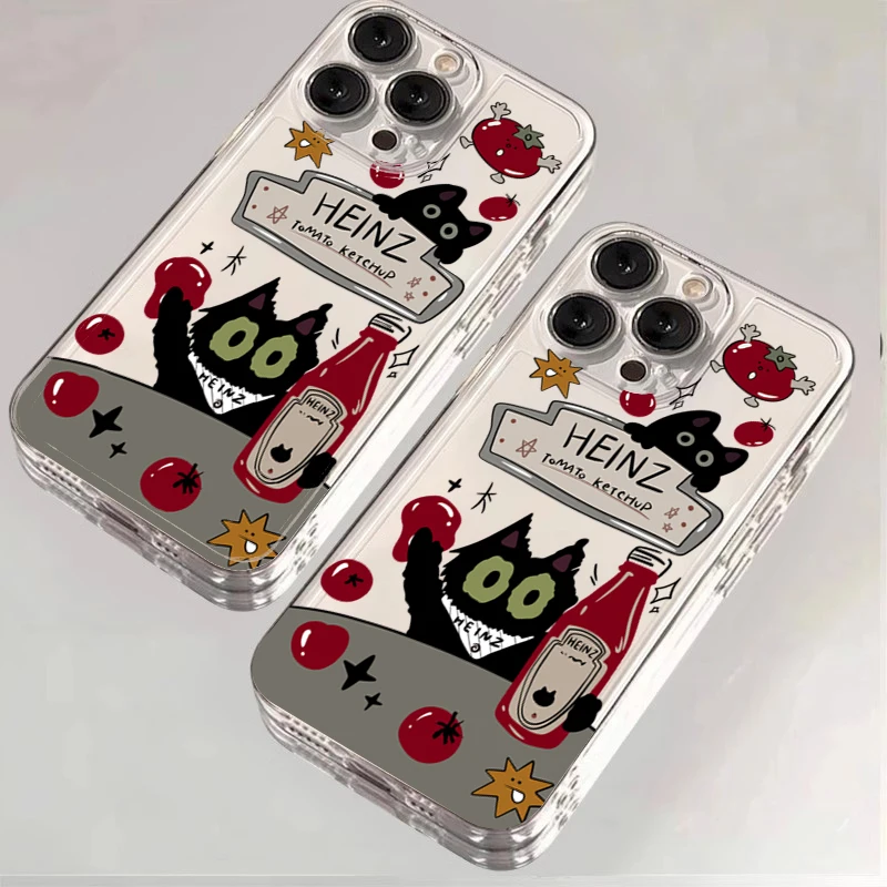 Tomato Sauce Black Cat Phone Case For Samsung Galaxy S26 S25 S24 S23 S22 Ultra S21 FE A16 A17 A15 A37 A35 A57 A55 A34 A54 Cover