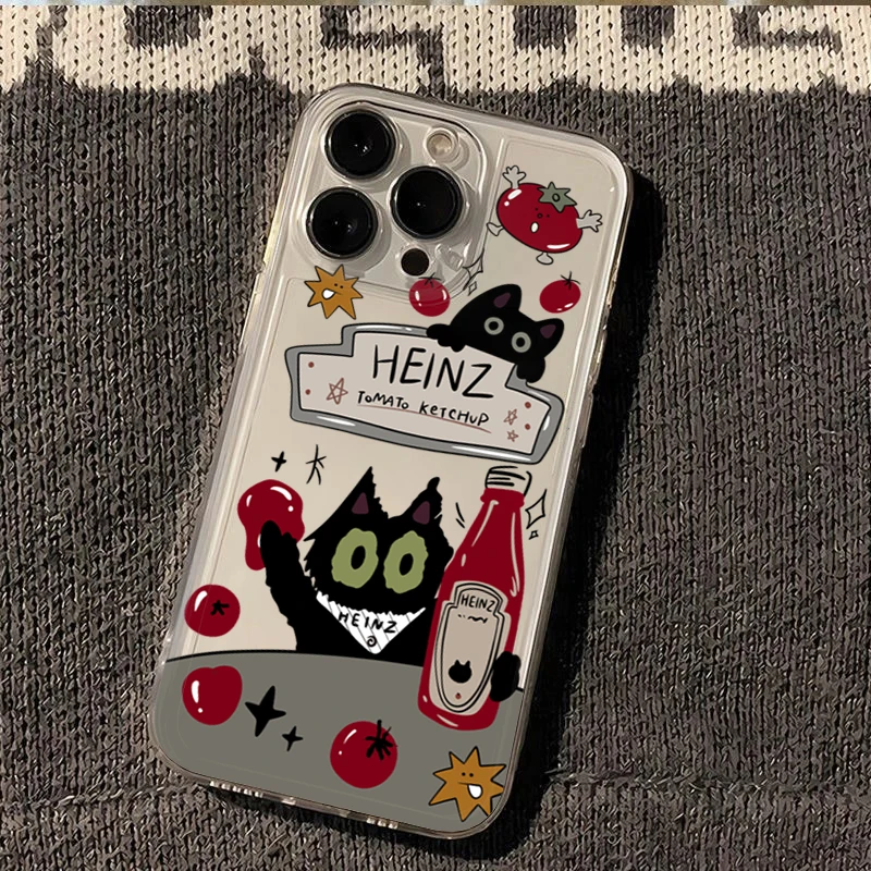 Tomato Sauce Black Cat Phone Case For Samsung Galaxy S26 S25 S24 S23 S22 Ultra S21 FE A16 A17 A15 A37 A35 A57 A55 A34 A54 Cover