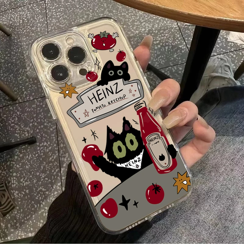 Tomato Sauce Black Cat Phone Case For Samsung Galaxy S26 S25 S24 S23 S22 Ultra S21 FE A16 A17 A15 A37 A35 A57 A55 A34 A54 Cover