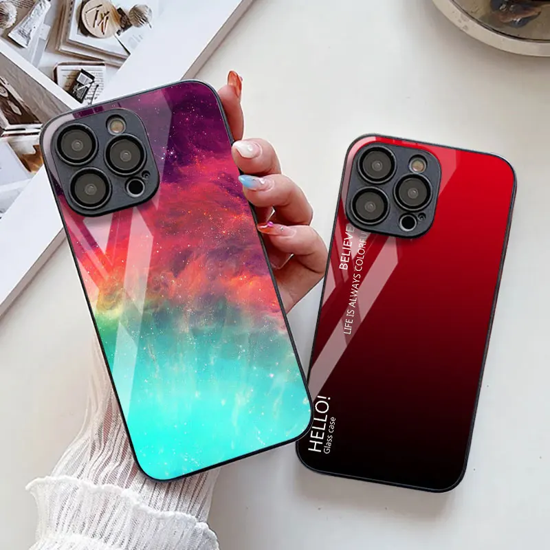 Tempered Glass Star Space Case For iPhone 11 16 15 Pro Max 13 14 12 XS X XR 7 8 Plus SE 2020 16promax Shockproof Funda Covers