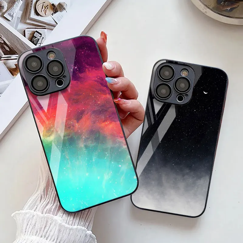 Tempered Glass Star Space Case For iPhone 11 16 15 Pro Max 13 14 12 XS X XR 7 8 Plus SE 2020 16promax Shockproof Funda Covers