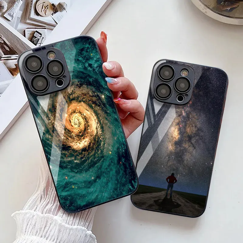 Tempered Glass Star Space Case For iPhone 11 16 15 Pro Max 13 14 12 XS X XR 7 8 Plus SE 2020 16promax Shockproof Funda Covers