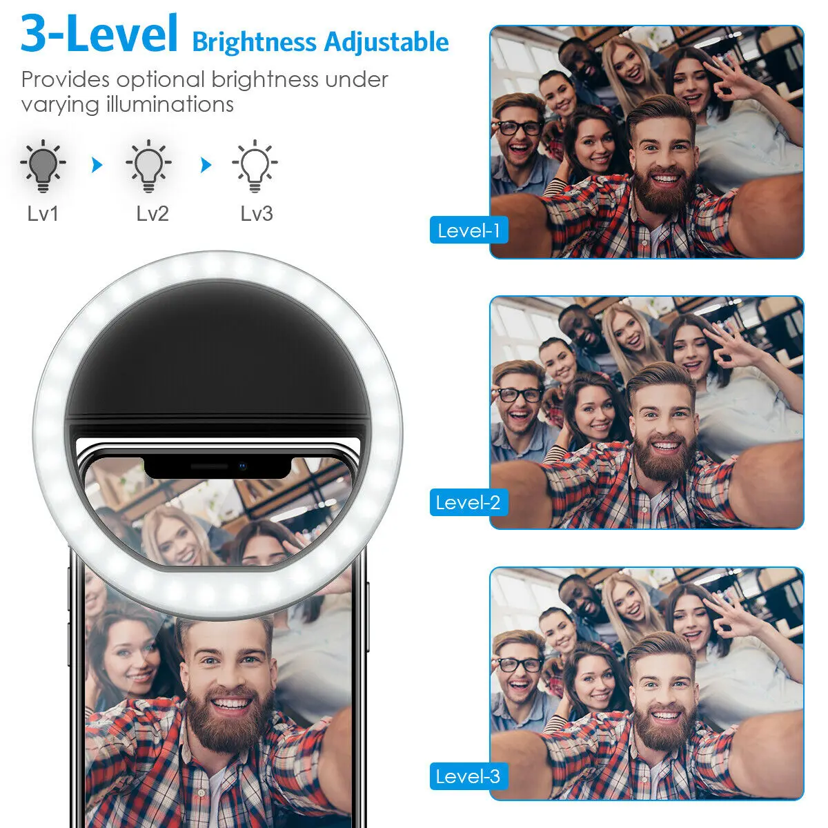 USB Rechargeable LED Selfie Ring Light with Phone Clip Photo Lamps Video Light Photography Ringlight for iPhone Samsung Xiaomi